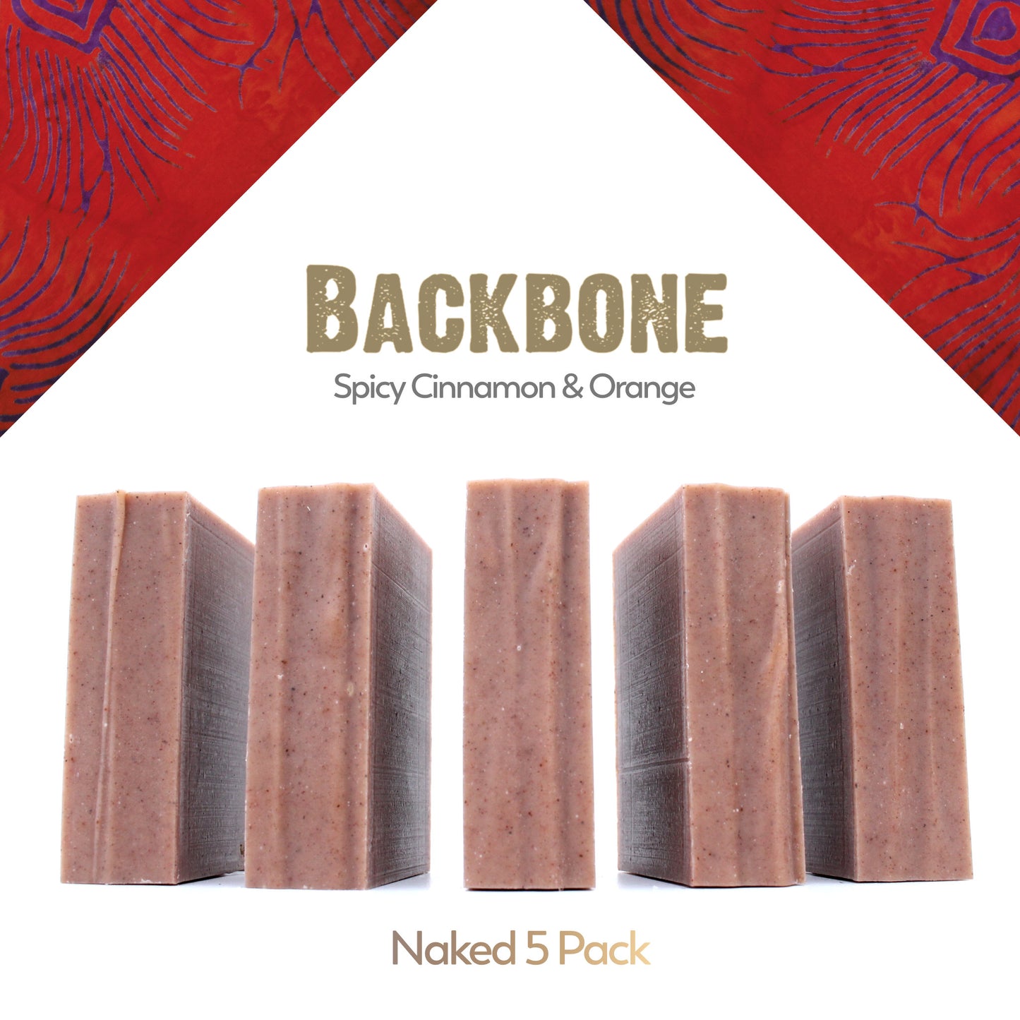 Five pack of naked Backbone cinnamon essential oil organic bar soap from ground Soap.