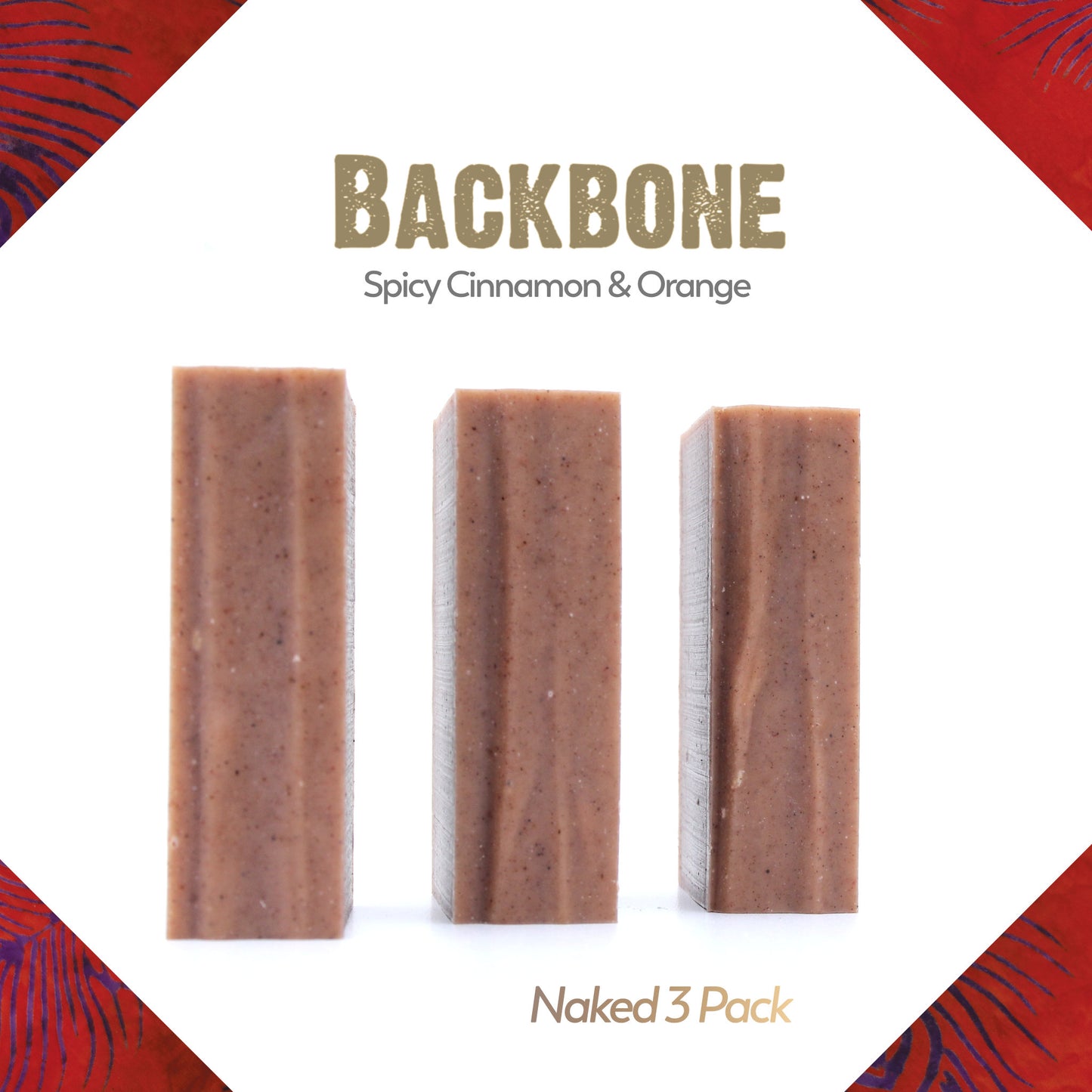 Three pack of naked Backbone cinnamon essential oil organic bar soap from ground Soap. 