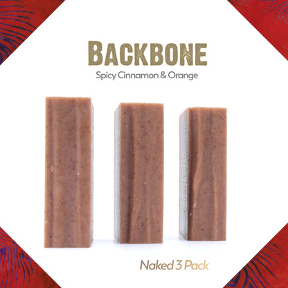 Three pack of naked Backbone cinnamon essential oil organic bar soap from ground Soap. 