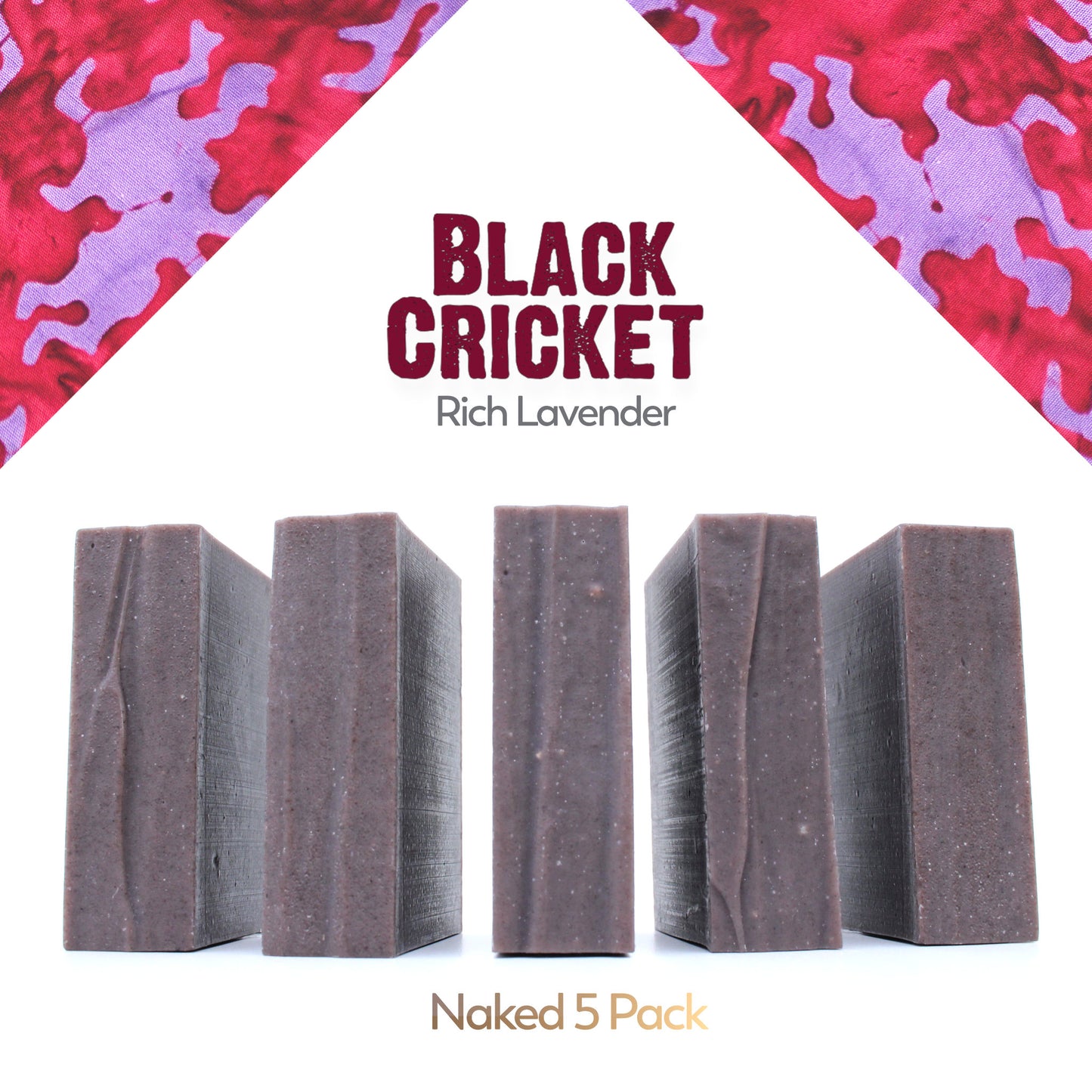 Five naked Black Cricket lavender essential oil organic bar soap from ground Soap.