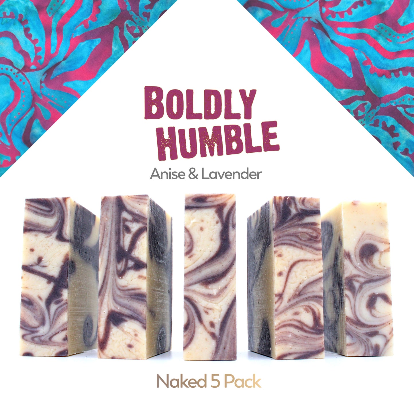 Naked five pack of Boldly Humble star anise essential oil organic bar soap from ground Soap.