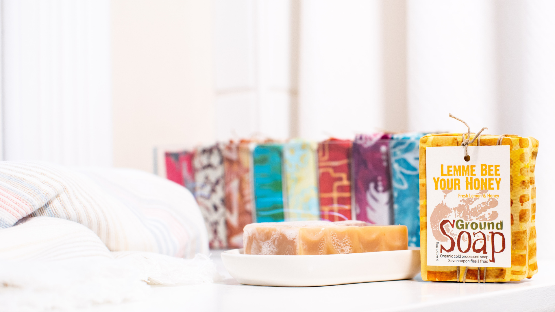 Collection of Ground Soap featuring Lemme Bee Your Honey which has fresh lemon & honey.
