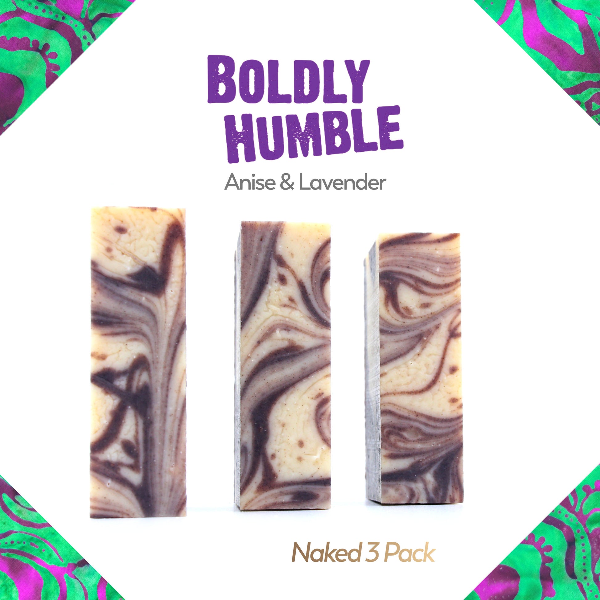 Naked three pack of Boldly Humble star anise essential oil organic bar soap from ground Soap.