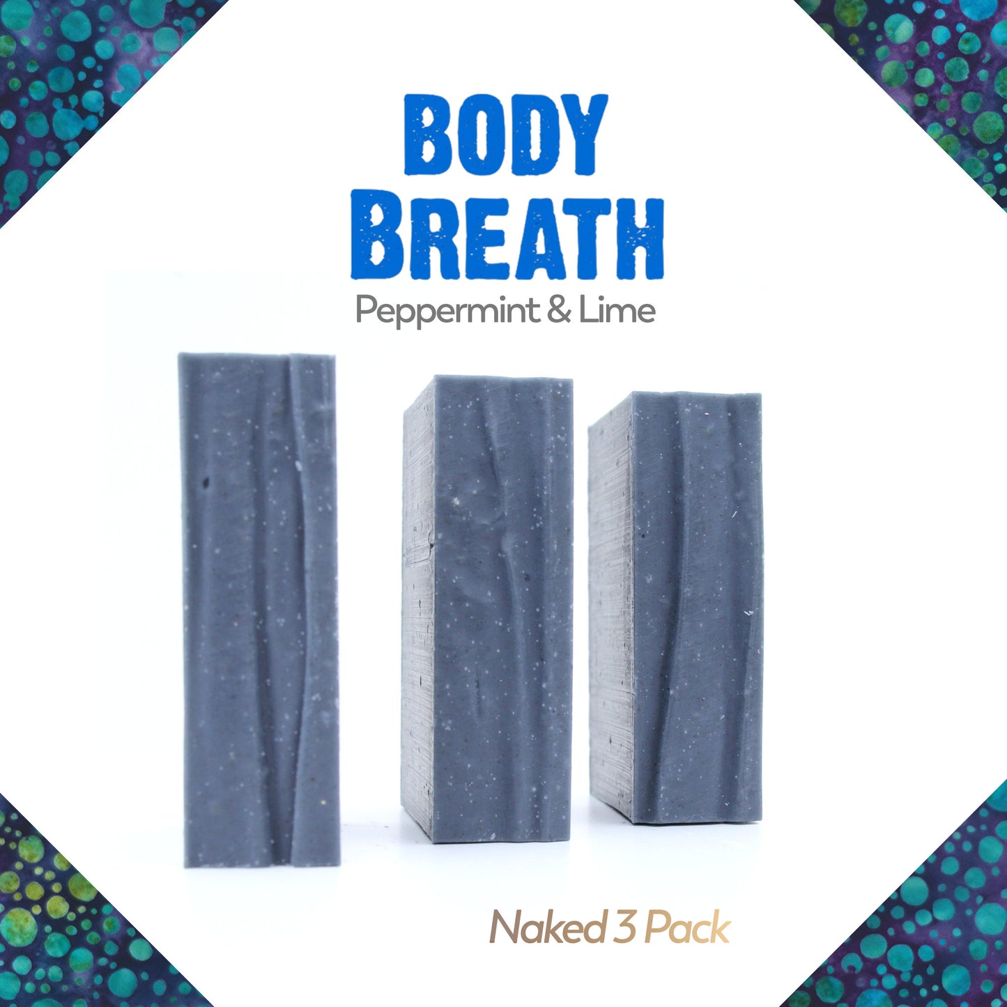 Naked three pack of Body Breath Peppermint essential oil organic bar soap from ground Soap. 