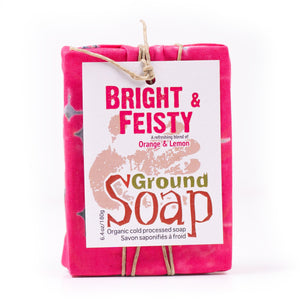 Bright & Feisty citrus essential oil blend organic bar soap from ground Soap.