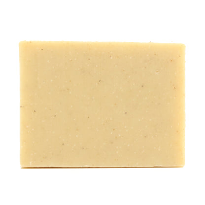 A naked bar of Face Mate Teatree essential oil and rhassoul clay organic bar soap from ground Soap.  