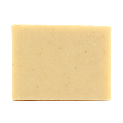 A naked bar of Face Mate Teatree essential oil and rhassoul clay organic bar soap from ground Soap.  