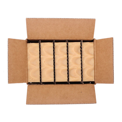 A naked five pack of Lemme Bee Your Honey lemon essential oil and honey organic bar soap from Ground Soap.  Edit alt text