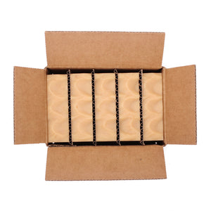 A naked five pack of Lemme Bee Your Honey lemon essential oil and honey organic bar soap from Ground Soap.  Edit alt text
